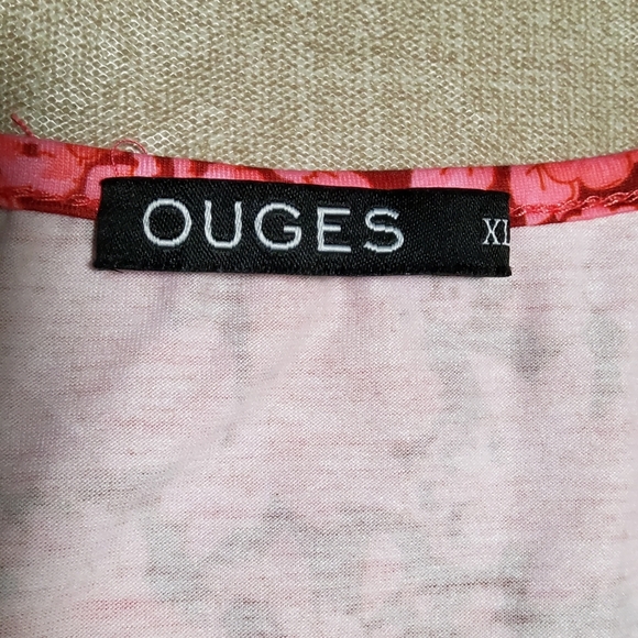 Ouges Stretch Pink/Burgundy/Orange Floral Surplice Blouson Dress Size XL - Picture 7 of 9